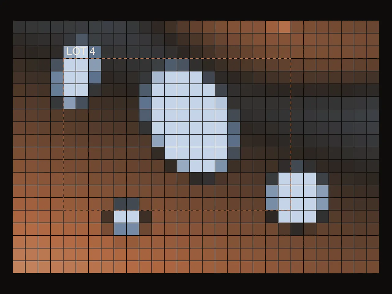 Cut and fill of a construction pad in 10 metre cells, with Lot 4 outlined